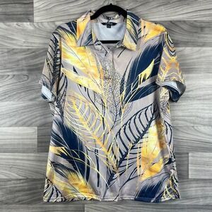 Acegolfs Hawaiian‎ Polo Shirt Women's XL Gray Tropical Leaf Print Performance